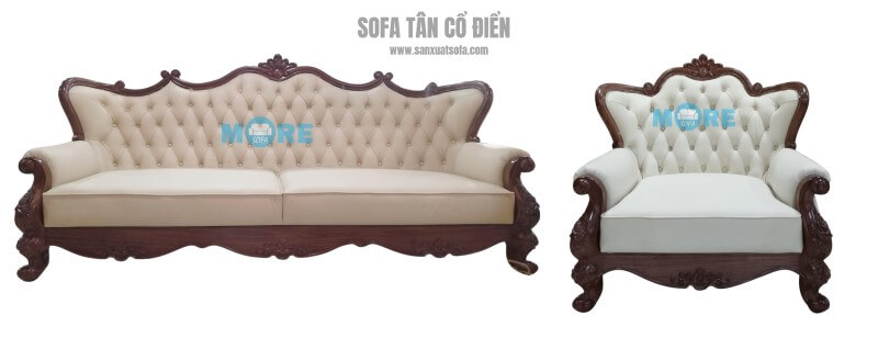 Sofa tân cổ điển đẹp, tinh tế, bọc nỉ rút múi tạo điểm nhấn cho phòng khách sofa tân cổ điển