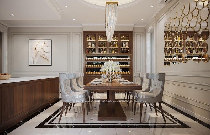 Bộ bàn ăn phòng ăn đương đại đẹp tại biệt thự phố Hà Tĩnh