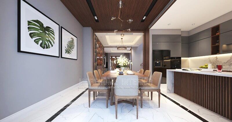 Bộ bàn ghế ăn 8 ghế gỗ óc chó cao cấp cùng chất liệu nệm bọc êm ái được trang trí tối giản giúp không gian trở nên thông thoáng nhưng không kém phần hiện đại, sang trọng.