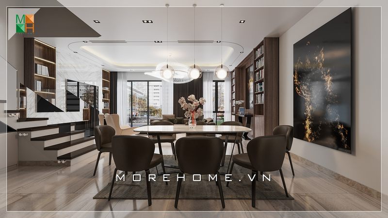 Mẫu thiết kế bàn ăn 8 ghế sang trọng cho không gian phòng ăn thêm tiện nghi