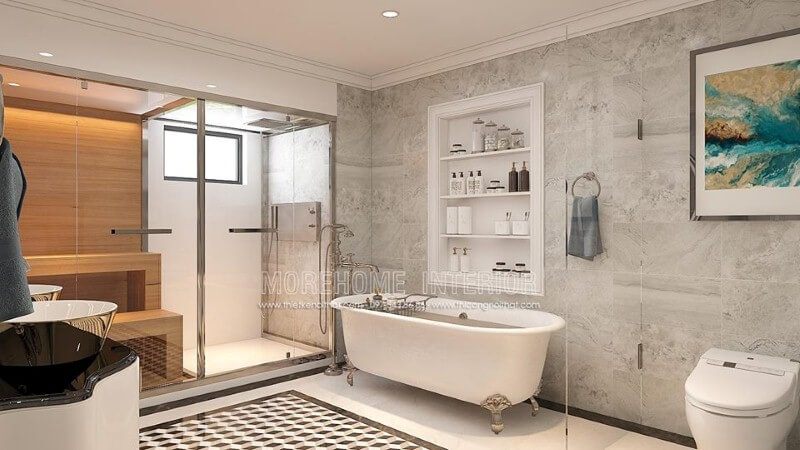 Trang trí nội thất phòng tắm cao cấp có bồn đẹp, sang trọng.