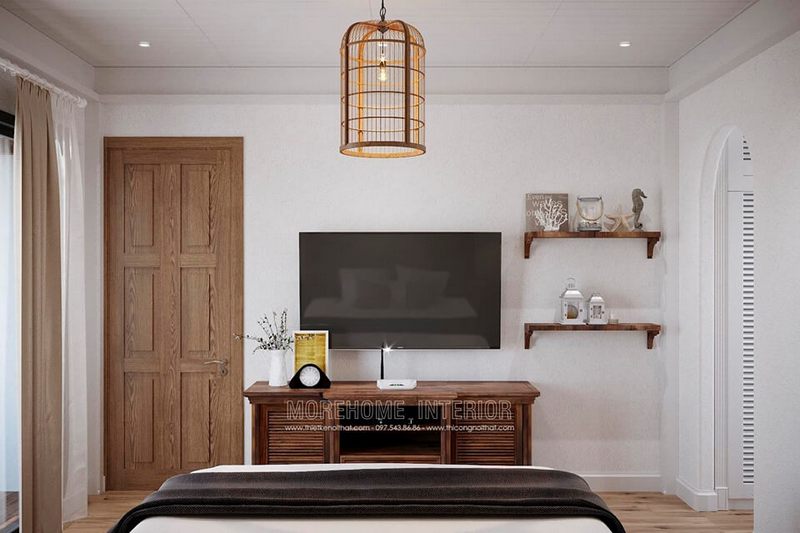 Sản phẩm cửa gỗ hiện đại đẹp bằng gỗ tự nhiên nhập khẩu được Morehome thiết kế và thi công tại biệt thự chùa thầy, quốc oai, hà nội