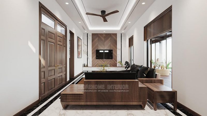 Sản phẩm cửa gỗ phòng khách bằng gỗ tự nhiên đẹp cho biệt thự Đông Anh tại Hà Nội