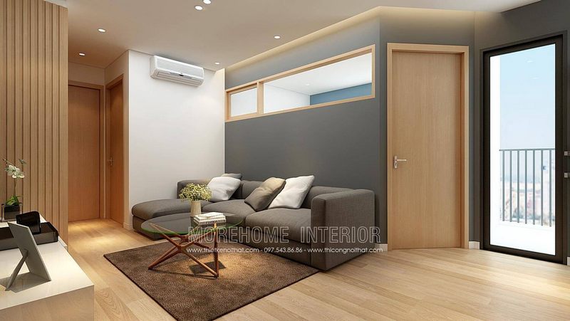 Cửa thông phòng đơn giản chất liệu gỗ công nghiệp An Cường cánh phẳng, vân gỗ sáng làm cho không gian rộng hơn