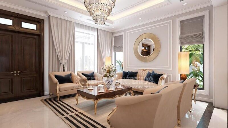 Bộ bàn ghế sofa phòng khách tân cổ điển đẹp, sang trọng, quý phái.