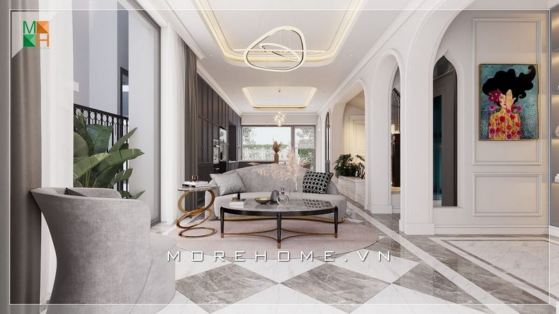 Mẫu thiết kế sofa bọc nỉ phòng khách nhỏ gọn và dễ sử dụng. Với thiết kế đường cong mềm mại vừa hiện đại vừa pha chút cổ điển mang đến sự quyến rũ cho phòng khách của bạn