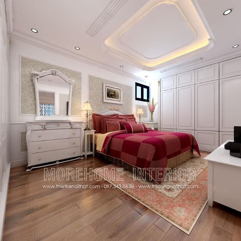 Mẫu giường ngủ đẹp được làm từ chất liệu gỗ tự nhiên phun sơn trắng cao cấp được khách hàng yêu thích bởi lối thiết kế nhẹ nhàng không kém phần sang trọng