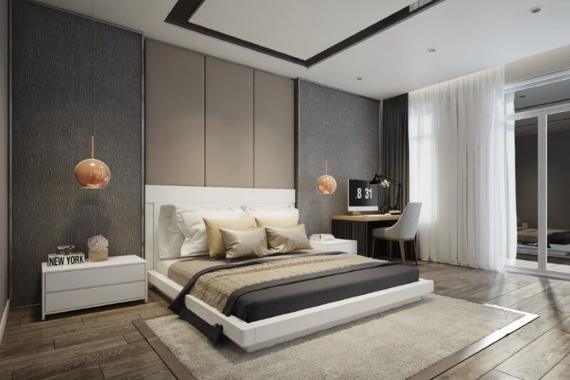 Thay thế một bức tường thô cứng bằng giấy dán tường màu xám đậm làm tăng tính linh hoạt hơn trong thiết kế