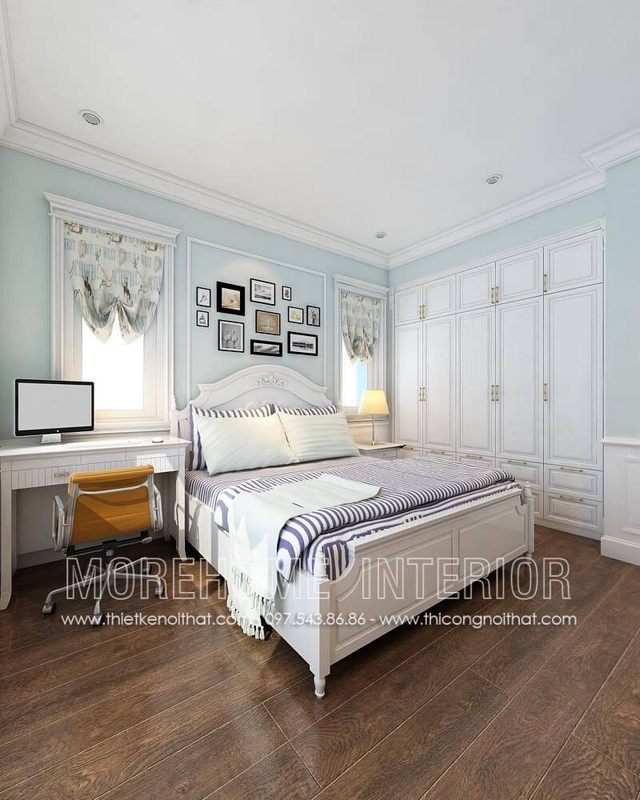 Mẫu giường ngủ bằng gỗ tự nhiên nhập khẩu phun sơn phong cách tân cổ điển đậm chất truyền thống, mang lại cảm giác gần gũi