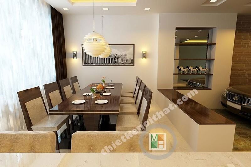 Thiết kế phòng ăn cạnh bếp theo phong cách hiện đại, đơn giản nhẹ nhàng