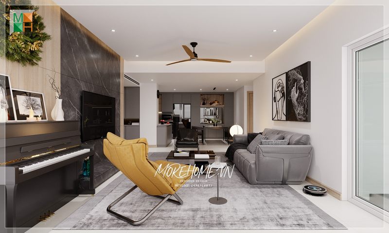 Bàn trà mặt đá đóng vai trò là điểm nhấn giúp không gian của căn phòng trở nên cuốn hút và ấn tượng hơn trong mắt người nhìn.