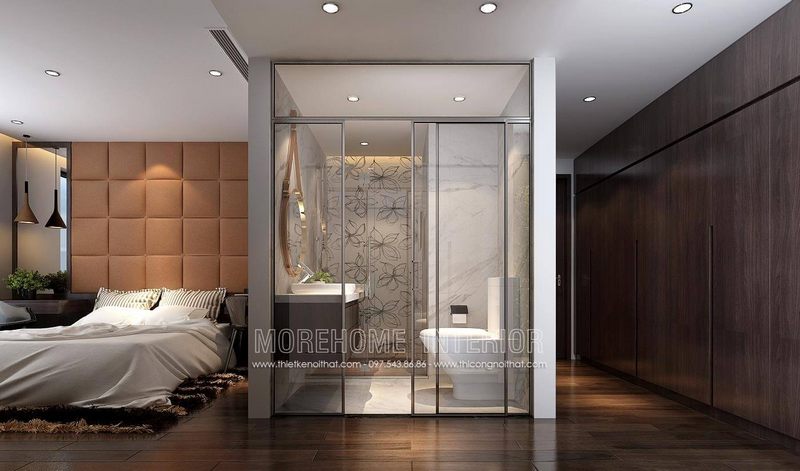 Mẫu tủ áo cho phòng ngủ có không gian rộng, thiết kế màu gỗ tông tối trầm ấm, lịch lãm