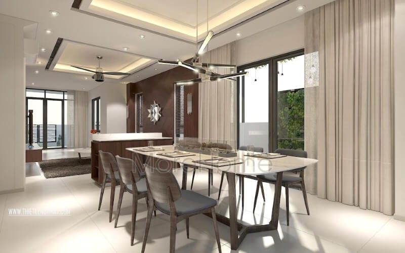 Bàn ăn biệt thự cao cấp với phong cách hiện đại được thiết kế linh hoạt, giúp gia chủ sử dụng được cho nhiều mục đích khác nhau, từ các bữa cơm gia đình thân mật đến các buổi tụ tập bạn bè.