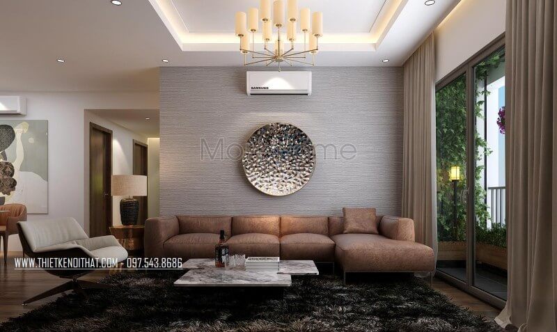 Thiết kế nội thất phòng khách với gam màu tối nhưng ấm áp và dễ chịu