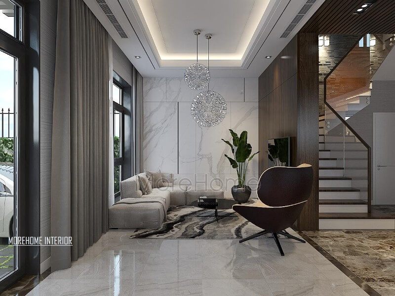 Trang trí nội thất phòng khách biệt thự đẹp tại Xuân Phương, Hà Nội.