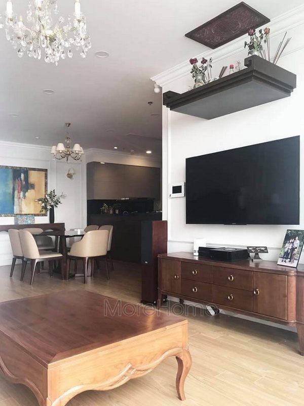 Thi công bàn trà gỗ óc chó sang trọng cho chung cư Vinhomes Gardenia Mỹ Đình Hà Nội