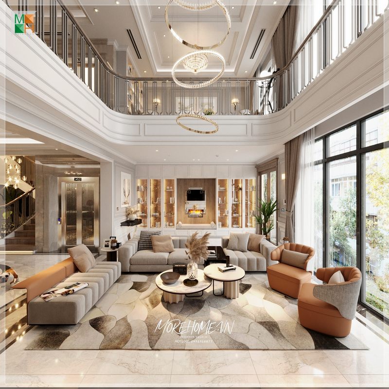 Tham khảo mẫu thiết kế phòng khách biệt thự thông tầng đẹp tinh tế và cuốn hút vạn người mê.